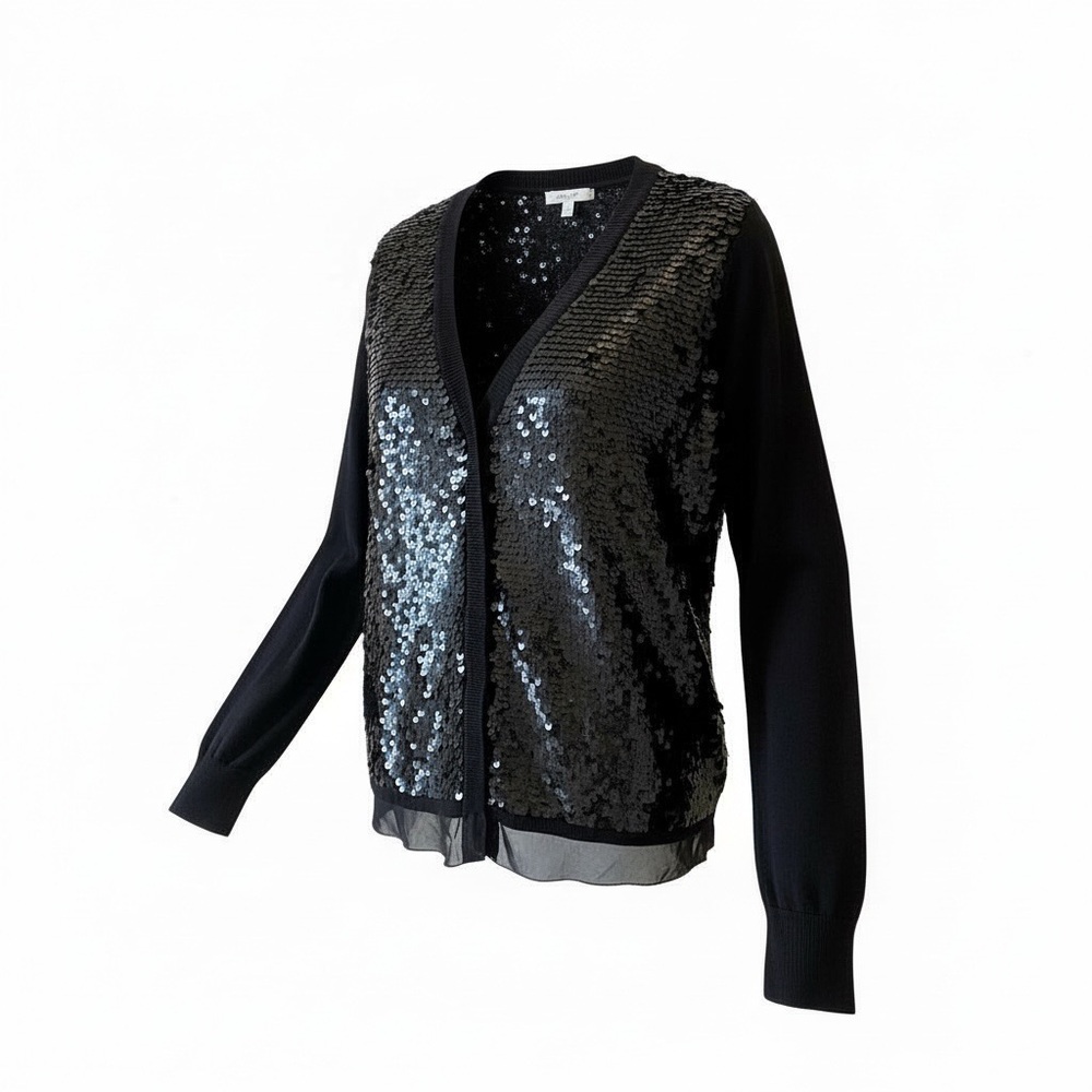 JAMIE GRIES Sequin Party Glam 100% Cotton Chic Cardigan | Size M